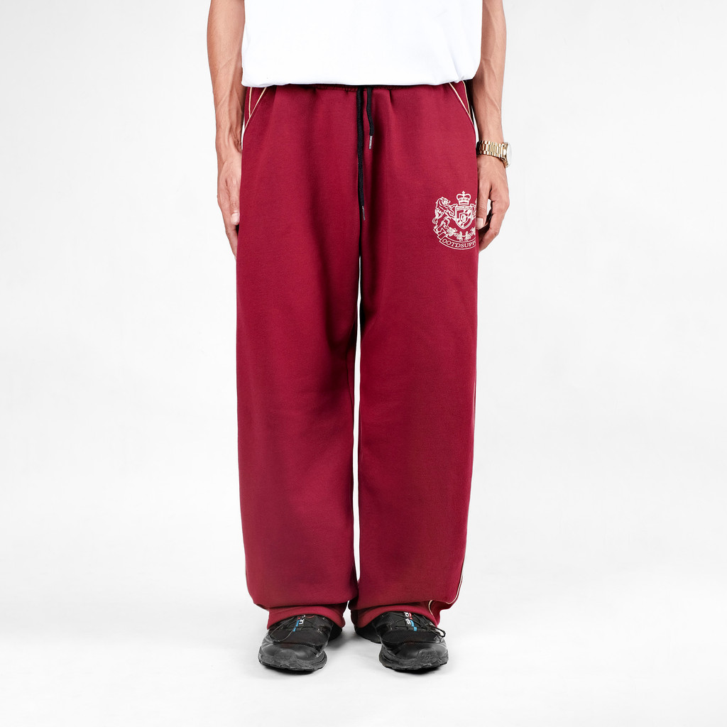 OOTDSUPPLY Baggy Pants Line Florence Maroon & Black | Celana Panjang Unisex | Celana Sporty | OS-BP002-MRN