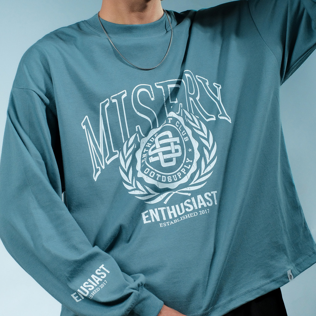 OOTDSUPPLY Longsleeve Boxy 20s Misery Blue Marinir l Oversize T-Shirt Lengan Panjang l Kaos Panjang I Atasan Unisex | OS-LS-BX-RIB003
