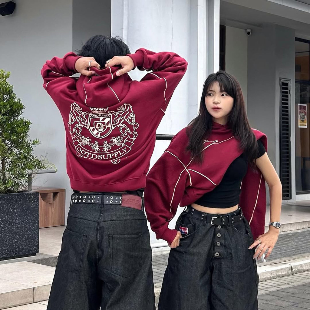 OOTDSUPPLY Hoodie Boxyfit Streetline Florence Maroon | Hoodie Boxy fit | Outer Streetwear Unisex | OS-HD-BX-STL-002
