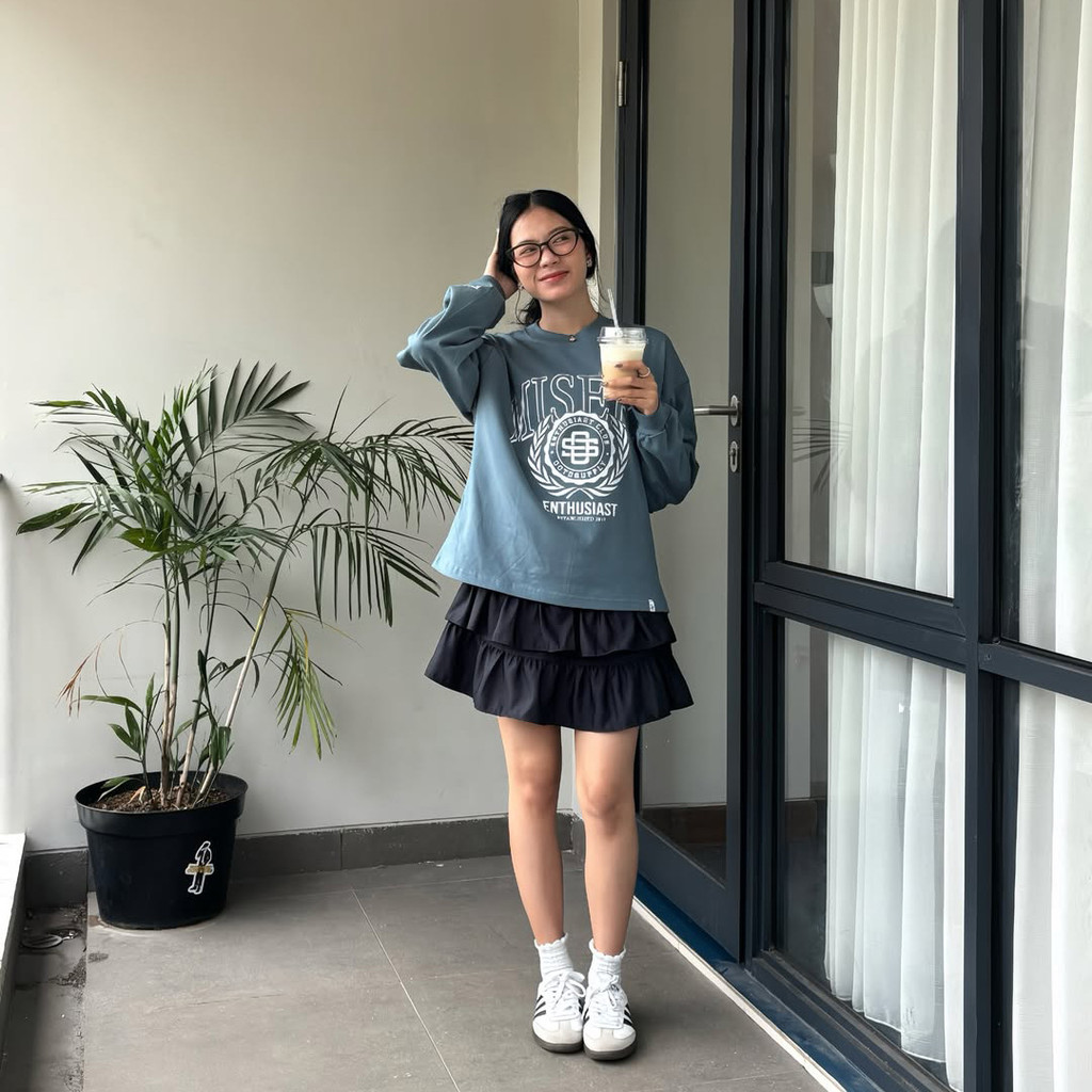 OOTDSUPPLY Longsleeve Boxy 20s Misery Blue Marinir l Oversize T-Shirt Lengan Panjang l Kaos Panjang I Atasan Unisex | OS-LS-BX-RIB003