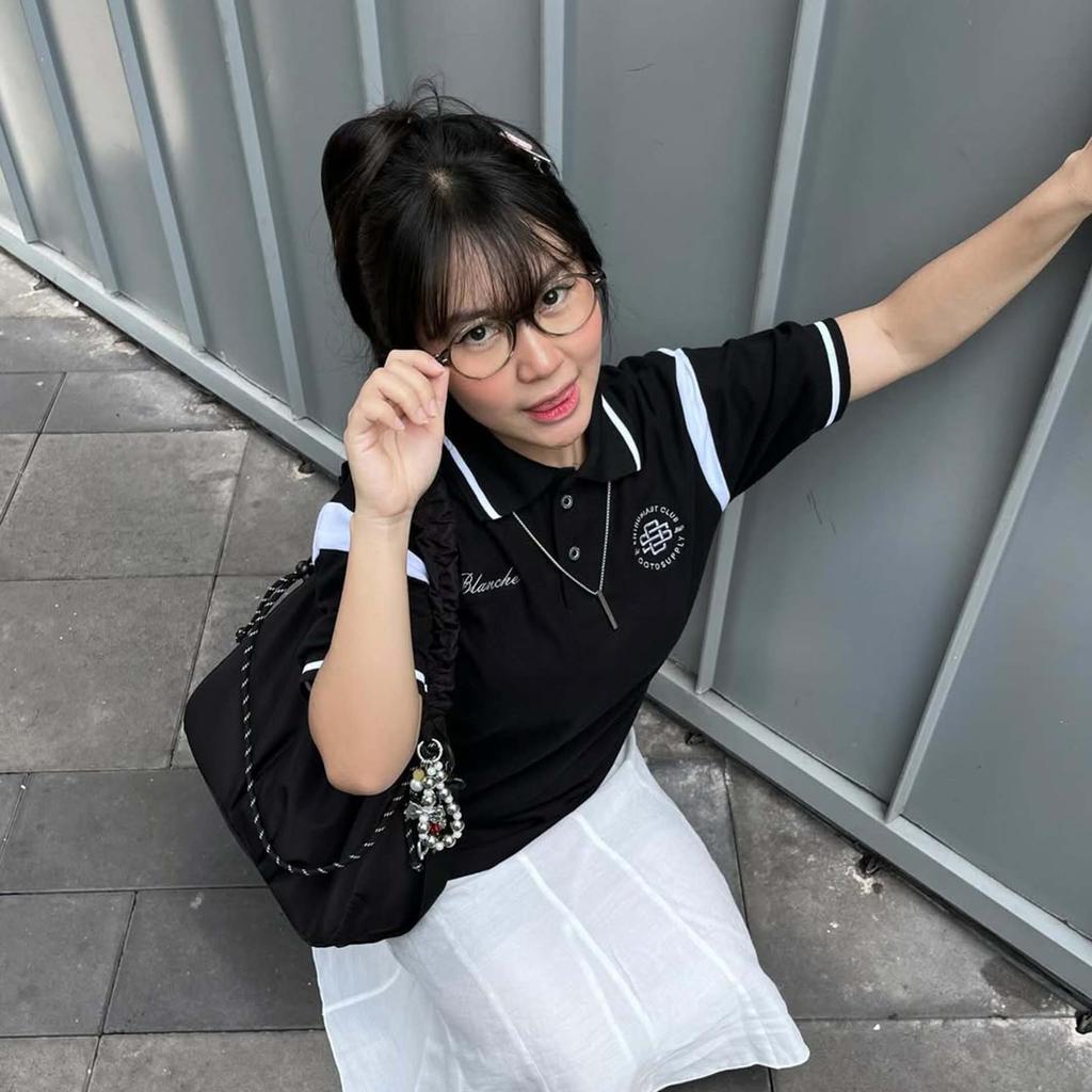 OOTDSUPPLY Polo Shirt Pique Edge Blanche Embroidery Black l Polo Pique | Kemeja Unisex Kerah Polo Lacost I OS-PSPQ-RGB-EDGE-BLE