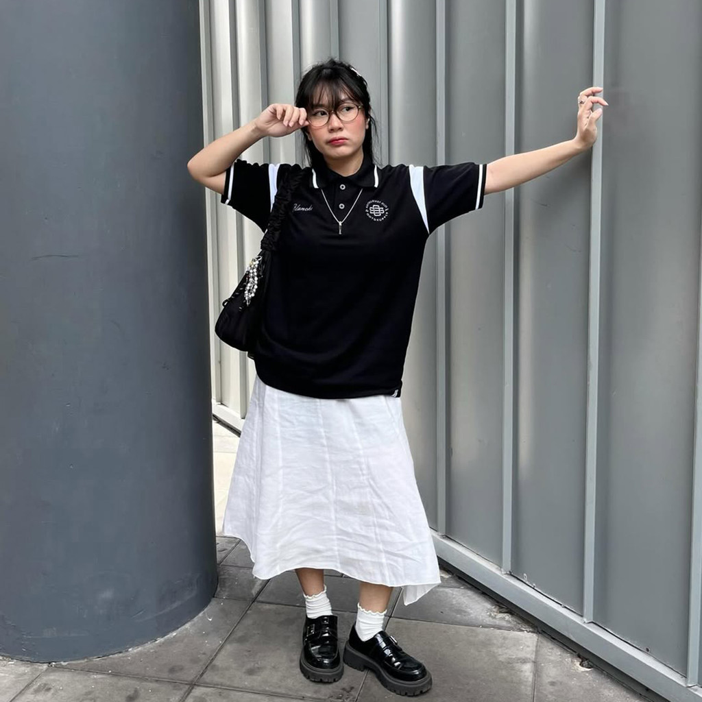 OOTDSUPPLY Polo Shirt Pique Edge Blanche Embroidery Black l Polo Pique | Kemeja Unisex Kerah Polo Lacost I OS-PSPQ-RGB-EDGE-BLE
