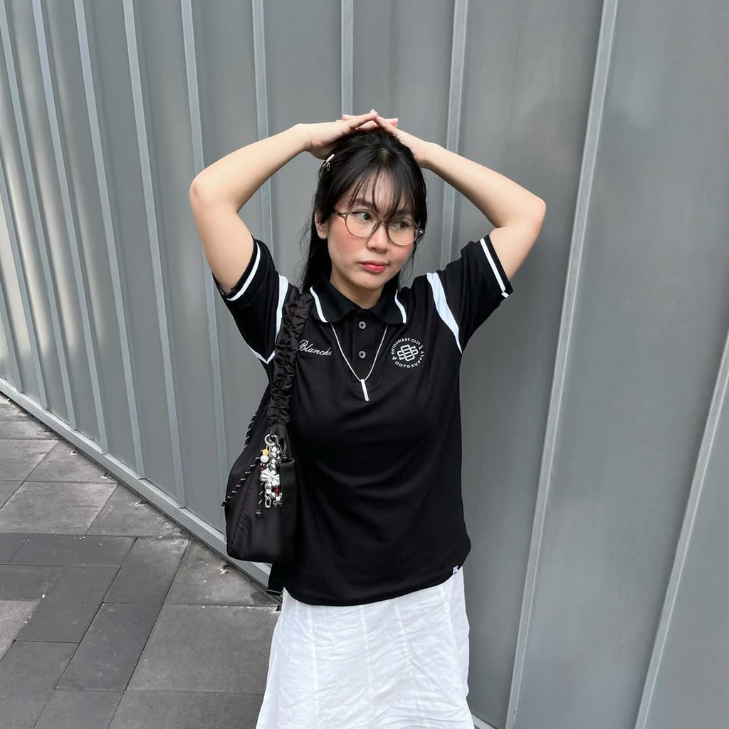 OOTDSUPPLY Polo Shirt Pique Edge Blanche Embroidery Black l Polo Pique | Kemeja Unisex Kerah Polo Lacost I OS-PSPQ-RGB-EDGE-BLE