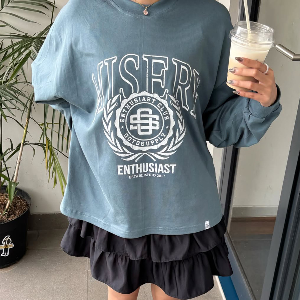 OOTDSUPPLY Longsleeve Boxy 20s Misery Blue Marinir l Oversize T-Shirt Lengan Panjang l Kaos Panjang I Atasan Unisex | OS-LS-BX-RIB003