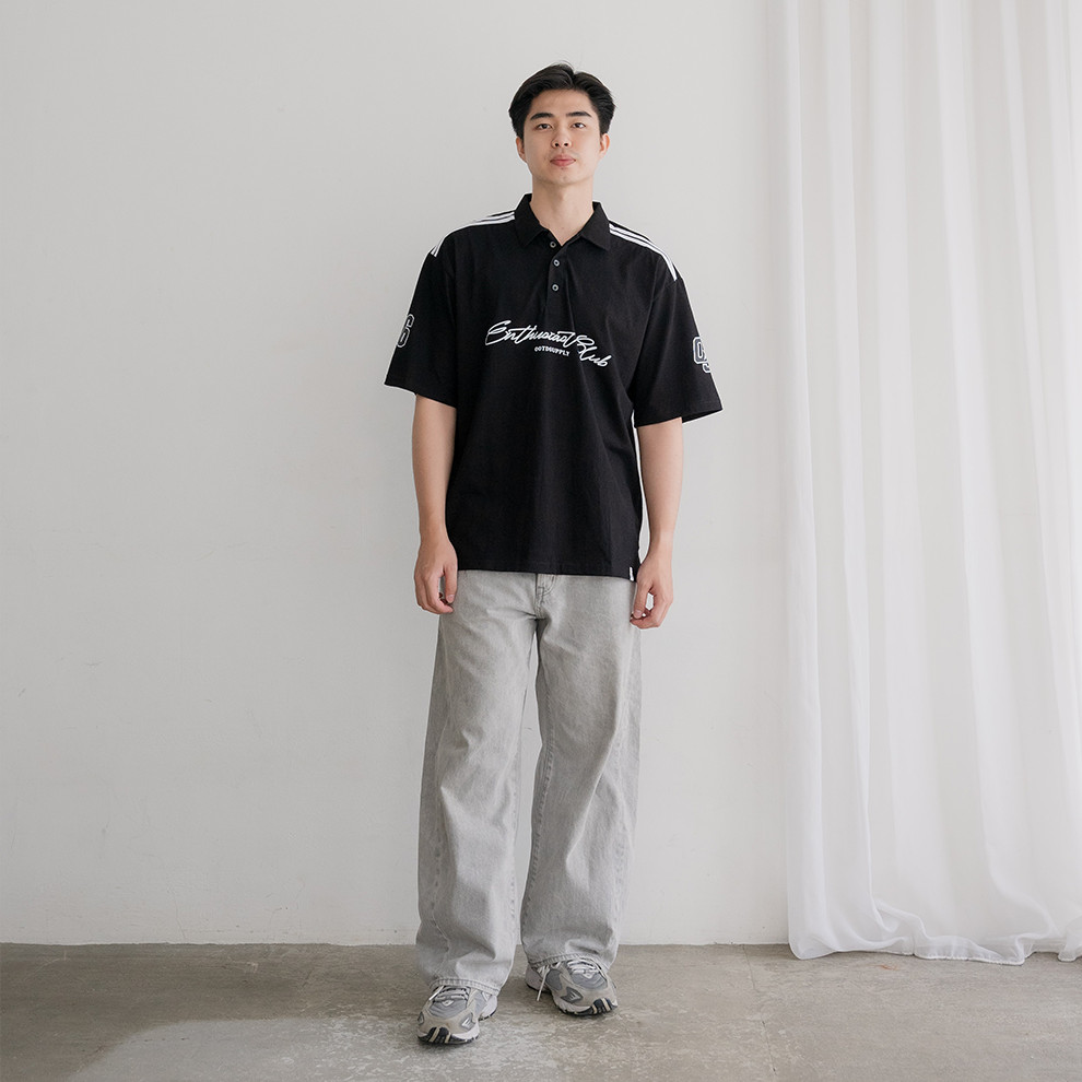 OOTDSUPPLY Oversize Polo Shirt Strings V.6 Infinite 96 Black l Kaos Oversize | Atasan Pria dan Wanita | PSSTRINGV6001