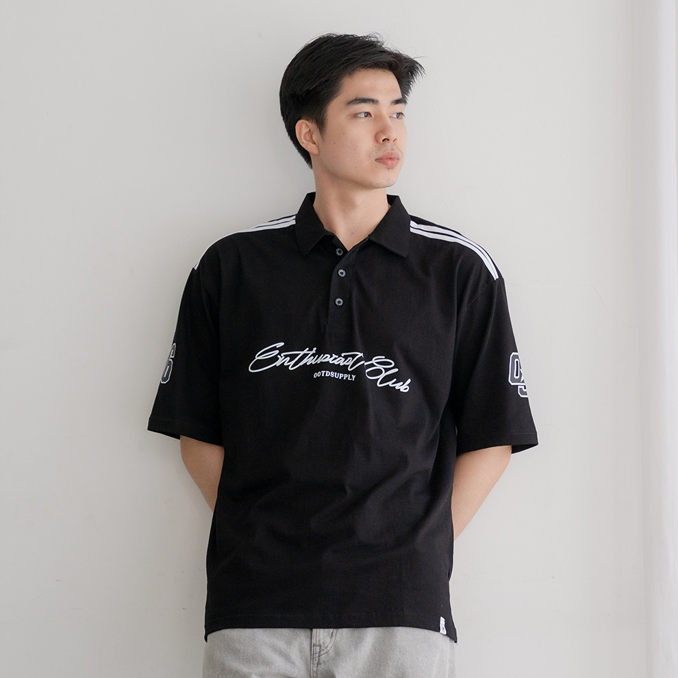 OOTDSUPPLY Oversize Polo Shirt Strings V.6 Infinite 96 Black l Kaos Oversize | Atasan Pria dan Wanita | PSSTRINGV6001