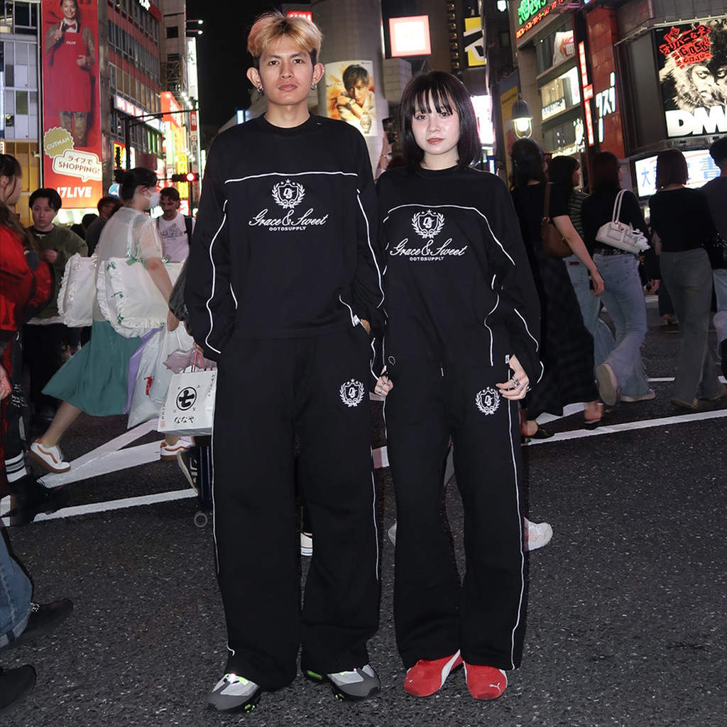 OOTDSUPPLY Longsleeve Boxy Cutline Grace & Sweet Embroidery Black l Tshirt Boxyfit Panjang Unisex | Kaos Lengan Panjang Pria dan Wanita | LS-BX-CL-GSE