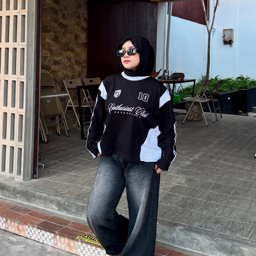 OOTDSUPPLY Longsleeve Boxy Slava Force Ten Black l Atasan Boxy Panjang Unisex | Kaos Lengan Panjang Pria dan Wanita | LS-BX-SLA003