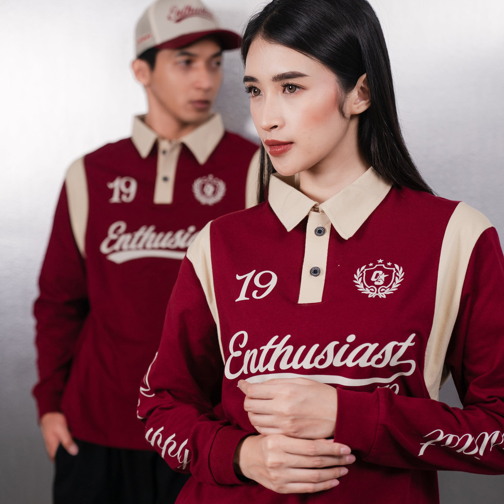 OOTDSUPPLY Polo Longsleeve Nineteen Maroon Mocca | Kaos Kerah Lengan Panjang | Atasan Polo Pria Wanita Unisex Combed 24s | OS-LS-RGB-010