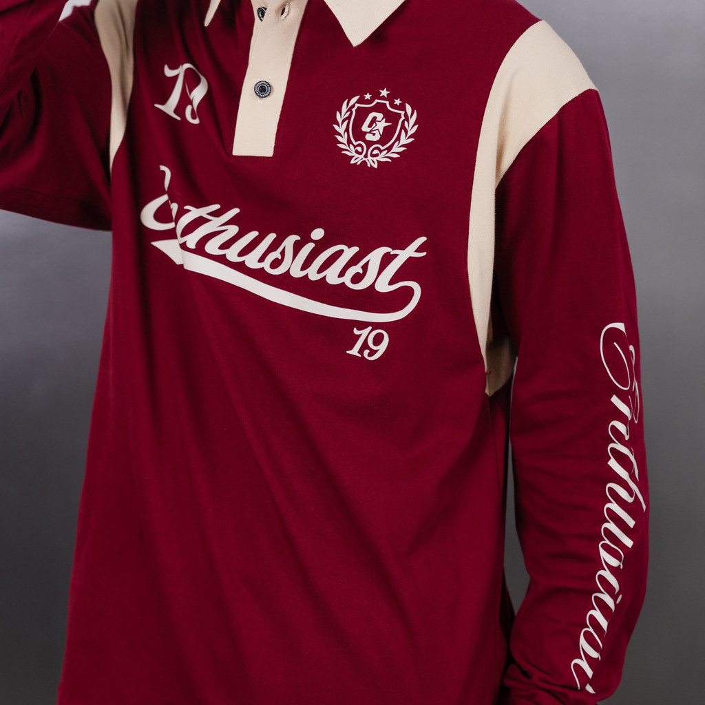 OOTDSUPPLY Polo Longsleeve Nineteen Maroon Mocca | Kaos Kerah Lengan Panjang | Atasan Polo Pria Wanita Unisex Combed 24s | OS-LS-RGB-010