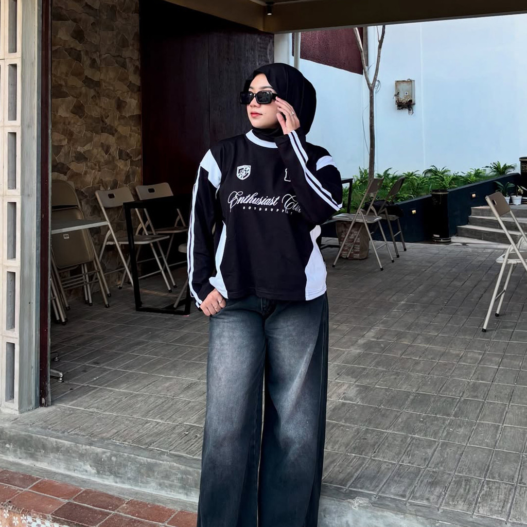 OOTDSUPPLY Longsleeve Boxy Slava Force Ten Black l Atasan Boxy Panjang Unisex | Kaos Lengan Panjang Pria dan Wanita | LS-BX-SLA003