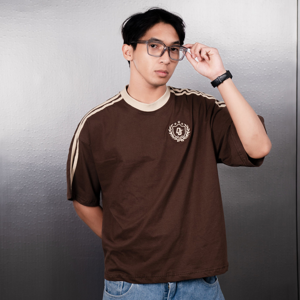 OOTDSUPPLY Oversize Boxy Double Stripe Leticia Embroidery l T-Shirt Boxyfit OOTD l Kaos Lengan Pendek Sporty | Luxury Series | OS-OVZ-BX-DS-LE