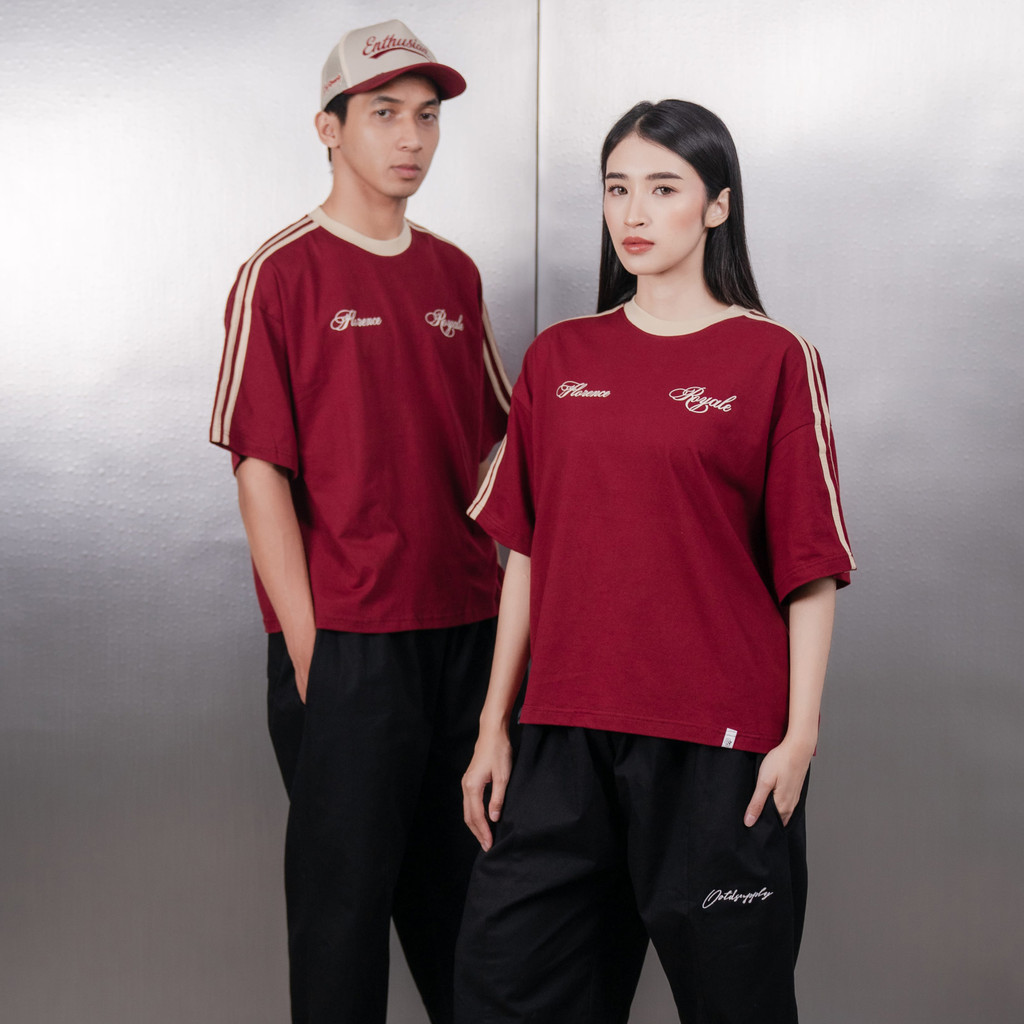 OOTDSUPPLY Oversize Boxy Double Stripe Florence Marron & Black l T-Shirt Boxyfit OOTD l Kaos Lengan Pendek Sporty | Luxury Series | OS-OVZ-BX-DS-002