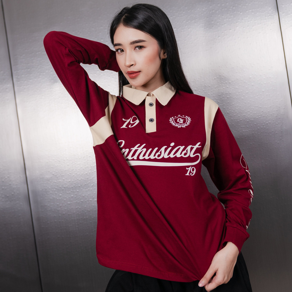 OOTDSUPPLY Polo Longsleeve Nineteen Maroon Mocca | Kaos Kerah Lengan Panjang | Atasan Polo Pria Wanita Unisex Combed 24s | OS-LS-RGB-010