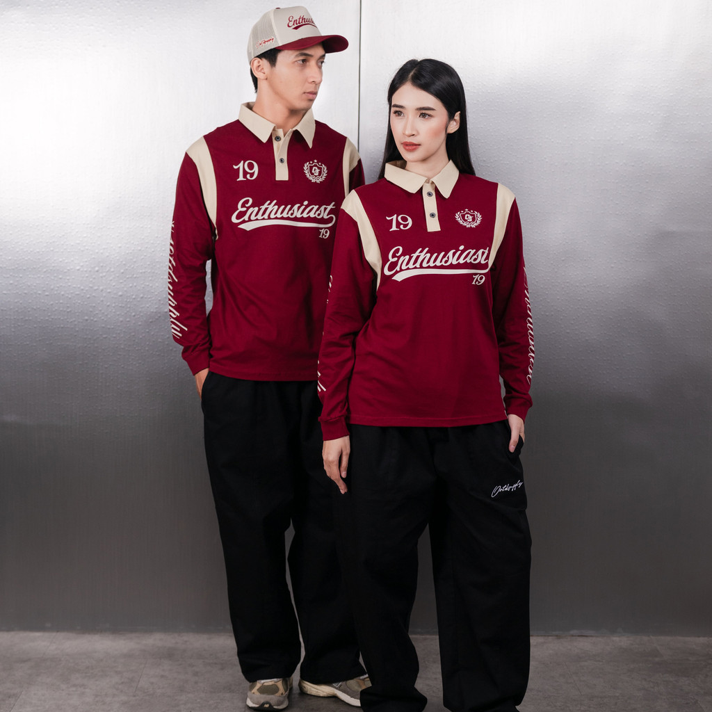 OOTDSUPPLY Polo Longsleeve Nineteen Maroon Mocca | Kaos Kerah Lengan Panjang | Atasan Polo Pria Wanita Unisex Combed 24s | OS-LS-RGB-010