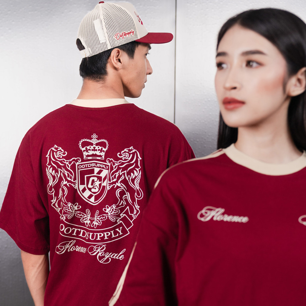 OOTDSUPPLY Oversize Boxy Double Stripe Florence Marron & Black l T-Shirt Boxyfit OOTD l Kaos Lengan Pendek Sporty | Luxury Series | OS-OVZ-BX-DS-002