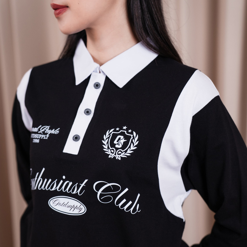 OOTDSUPPLY Polo Longsleeve Eternal People Black White | Kaos Kerah Lengan Panjang | Kaos Polo Pria & Wanita Unisex Combed 24s | OS-LS-RGB-008