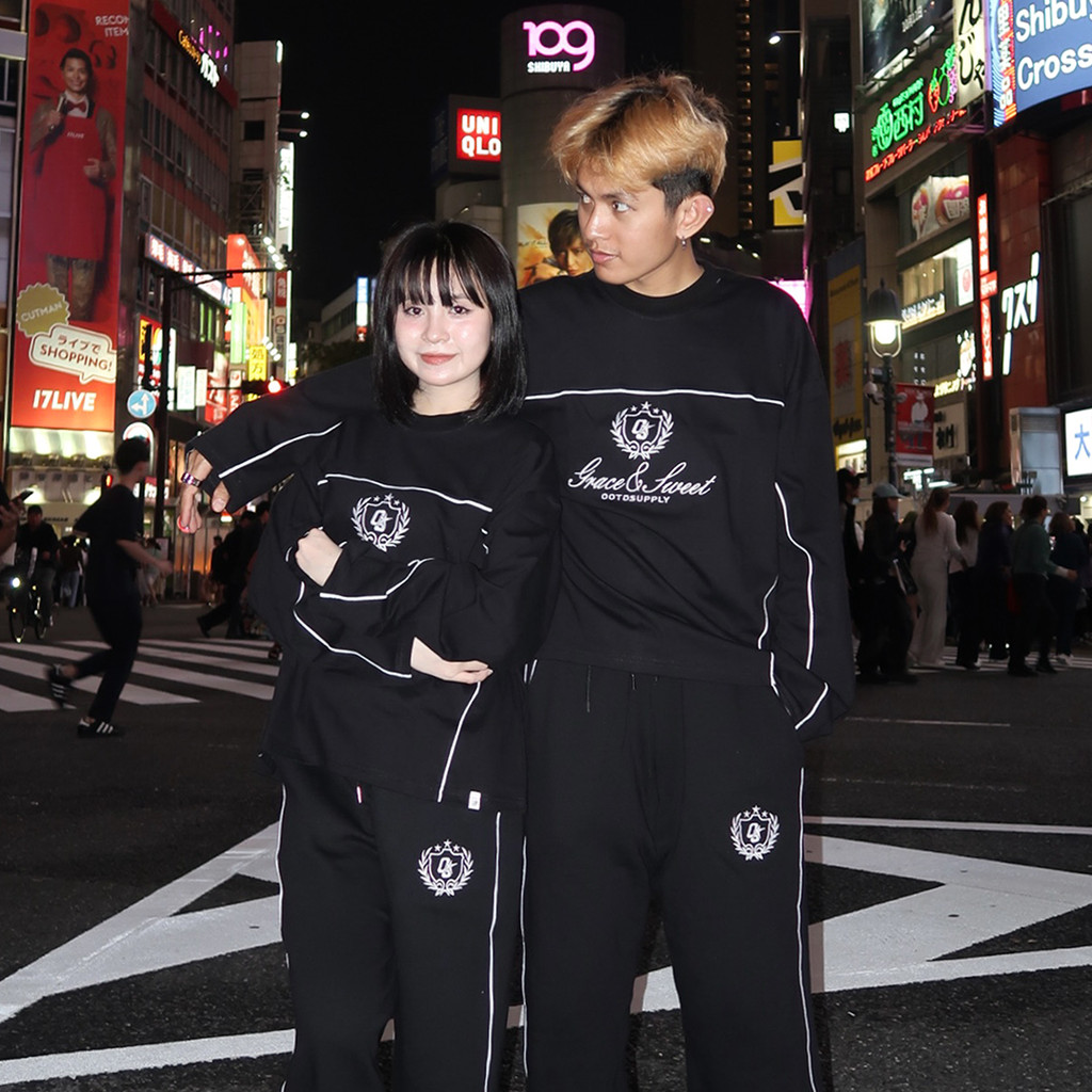OOTDSUPPLY Longsleeve Boxy Cutline Grace & Sweet Embroidery Black l Tshirt Boxyfit Panjang Unisex | Kaos Lengan Panjang Pria dan Wanita | LS-BX-CL-GSE