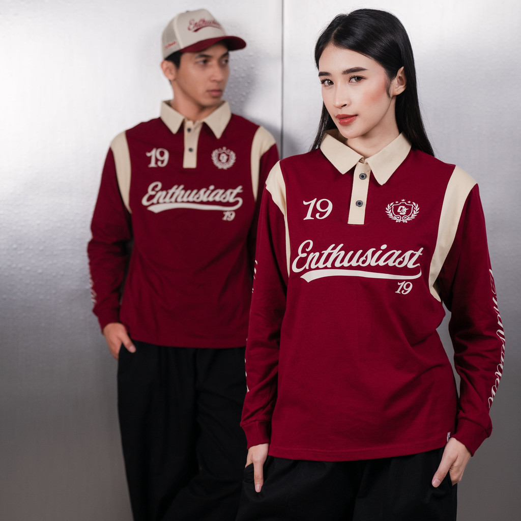 OOTDSUPPLY Polo Longsleeve Nineteen Maroon Mocca | Kaos Kerah Lengan Panjang | Atasan Polo Pria Wanita Unisex Combed 24s | OS-LS-RGB-010