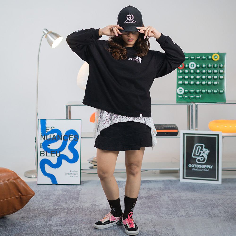 OOTDSUPPLY Longsleeve Boxy 20s Bunny Black & White l Oversize T-Shirt Lengan Panjang l Kaos Panjang Boxyfit | OS-LS-BX-RIB011