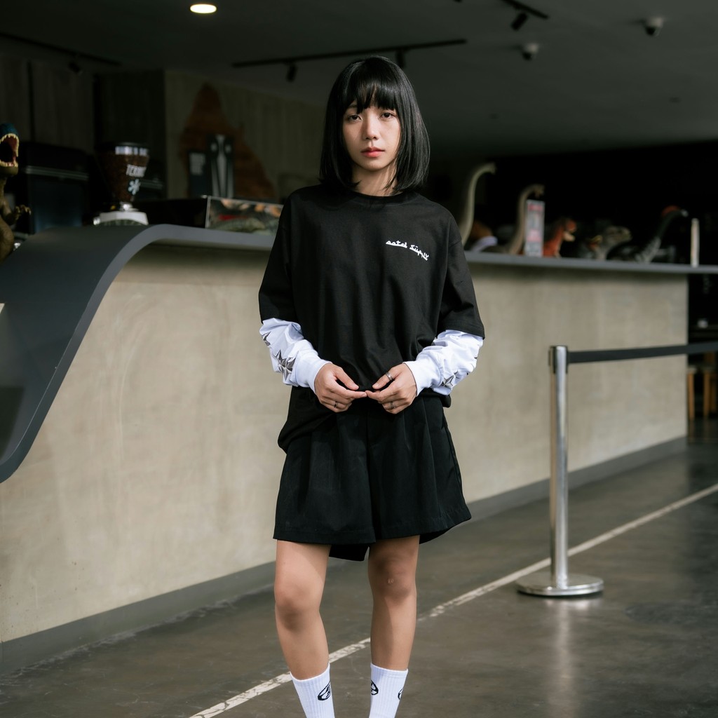 OOTDSUPPLY Longsleeve Doublesleeve Endless Black White | Longsleeve Reguler Fit | Kaos Lengan Panjang Layer | OS-LS-DS-RIB004