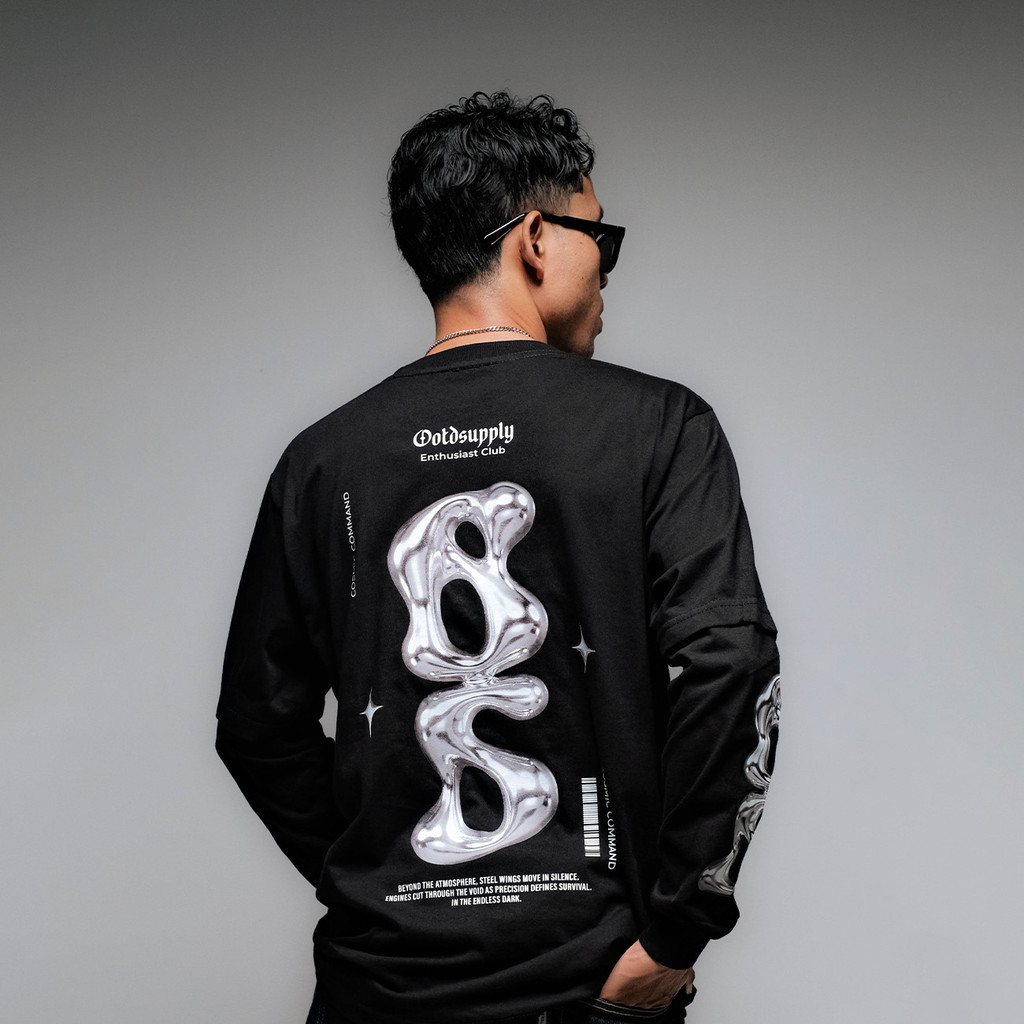 OOTDSUPPLY Longsleeve Doublesleeve Cosmic Black | Longsleeve Reguler Fit | Kaos Lengan Panjang Layer | OS-LS-DS-RIB002