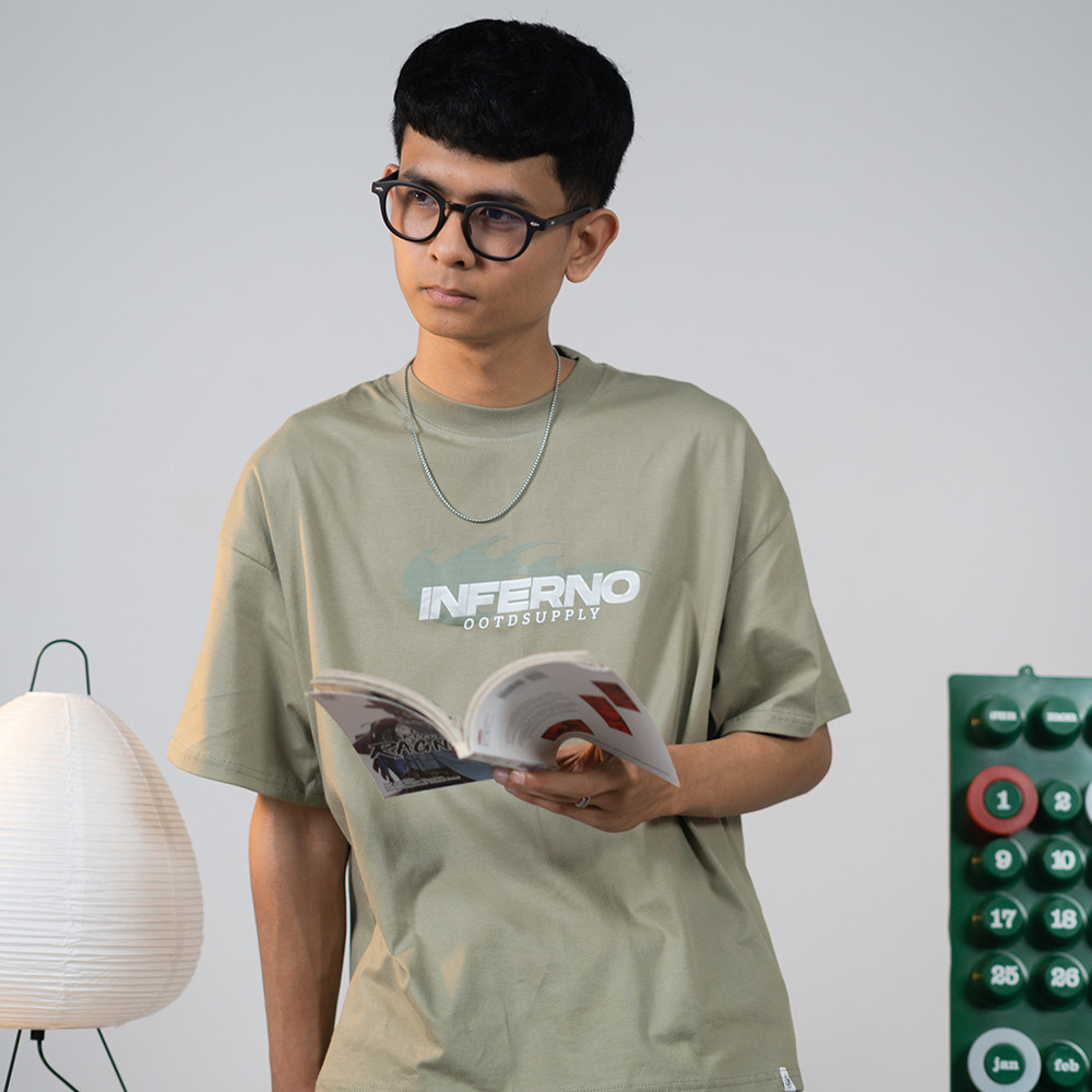 OOTDSUPPLY Boxy Fit Oversize Inferno Storm Green | 24s Boxy Series | Tshirt Boxyfit l Kaos Boxy OS-OVZ-BX-056