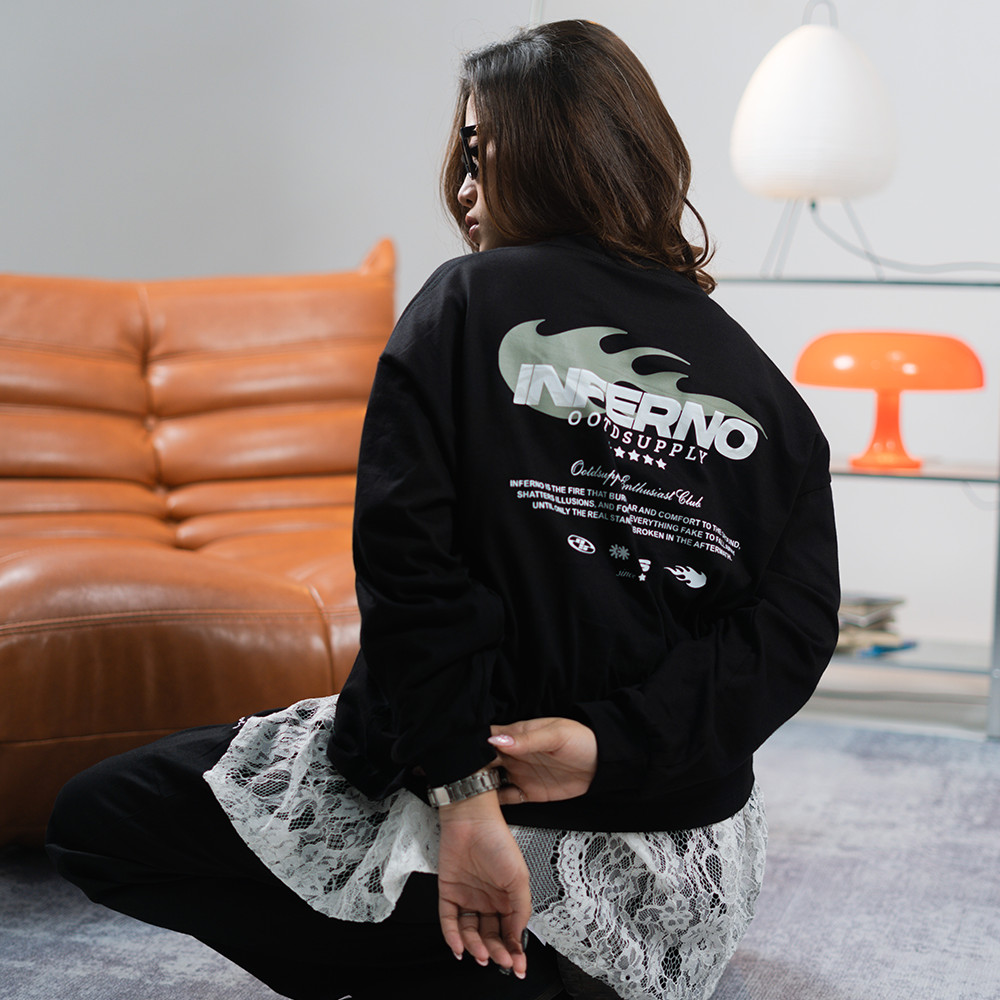 OOTDSUPPLY Longsleeve Boxy 20s Inferno Black l Oversize T-Shirt Lengan Panjang l Kaos Panjang Boxyfit | OS-LS-BX-RIB013