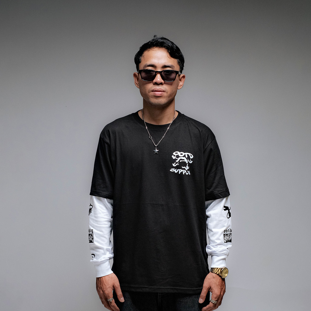 OOTDSUPPLY Longsleeve Doublesleeve Universe White Black | Longsleeve Reguler Fit | Kaos Lengan Panjang Layer | OS-LS-DS-RIB003