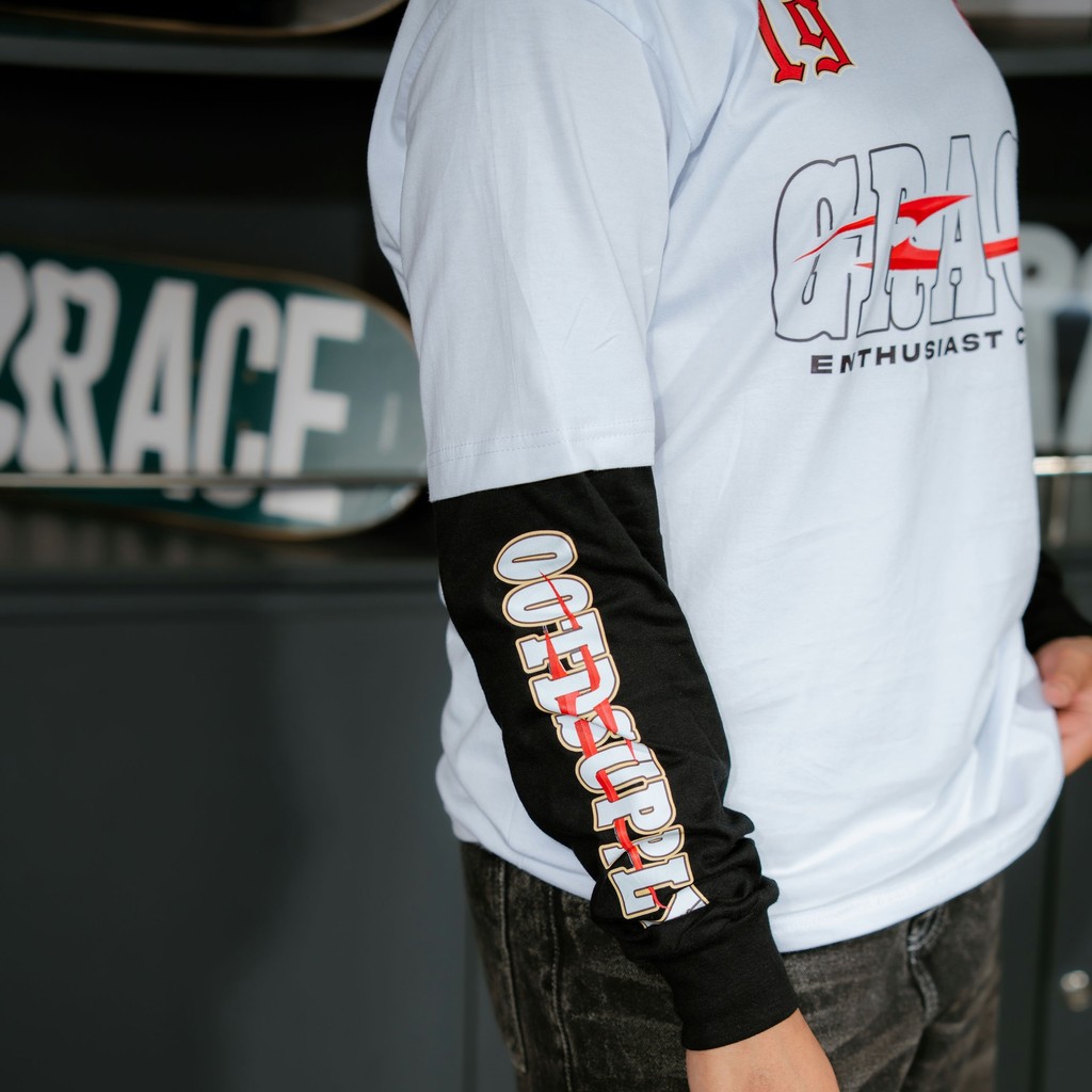 OOTDSUPPLY Longsleeve Doublesleeve Grace White Black | Longsleeve Reguler Fit | Kaos Lengan Panjang Layer | OS-LS-DS-RIB001