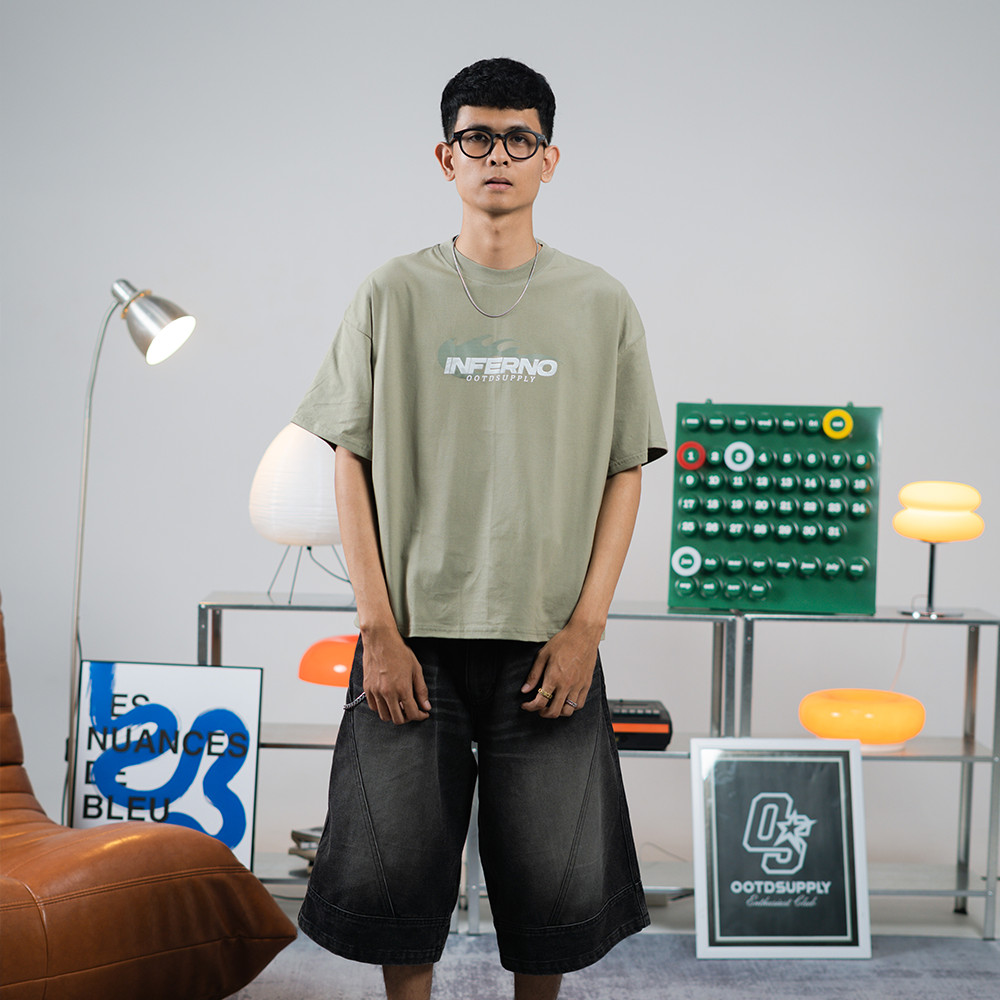 OOTDSUPPLY Boxy Fit Oversize Inferno Storm Green | 24s Boxy Series | Tshirt Boxyfit l Kaos Boxy OS-OVZ-BX-056