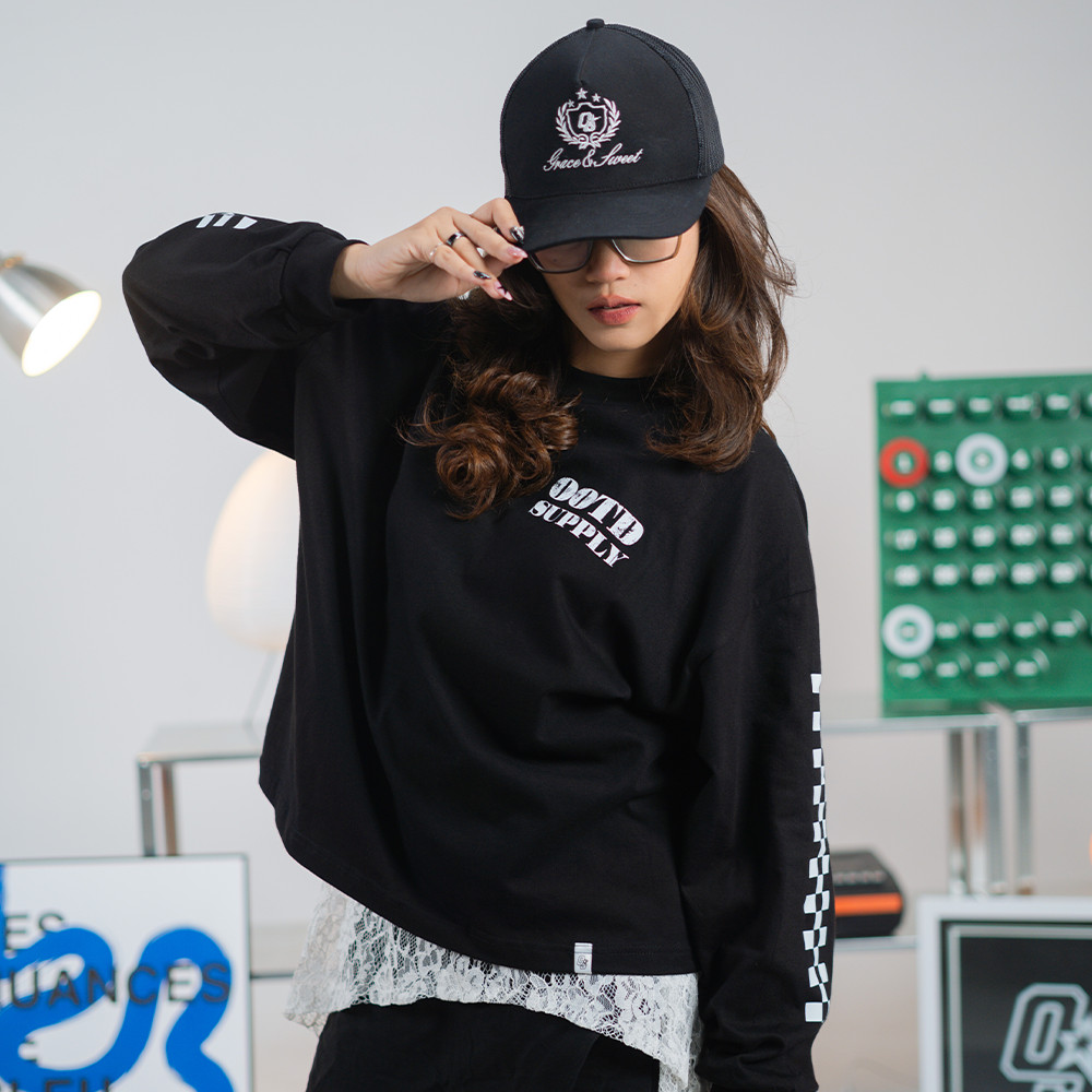 OOTDSUPPLY Longsleeve Boxy 20s Bunny Black & White l Oversize T-Shirt Lengan Panjang l Kaos Panjang Boxyfit | OS-LS-BX-RIB011