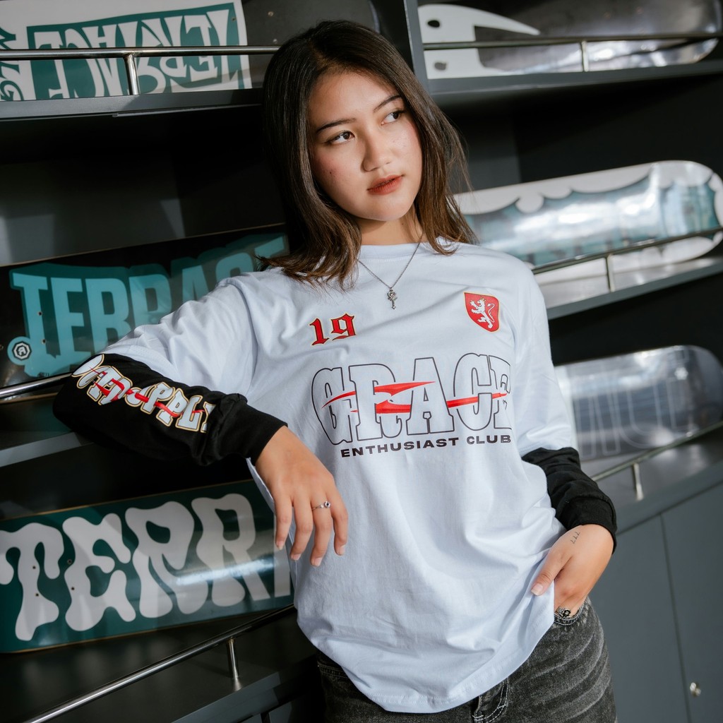 OOTDSUPPLY Longsleeve Doublesleeve Grace White Black | Longsleeve Reguler Fit | Kaos Lengan Panjang Layer | OS-LS-DS-RIB001