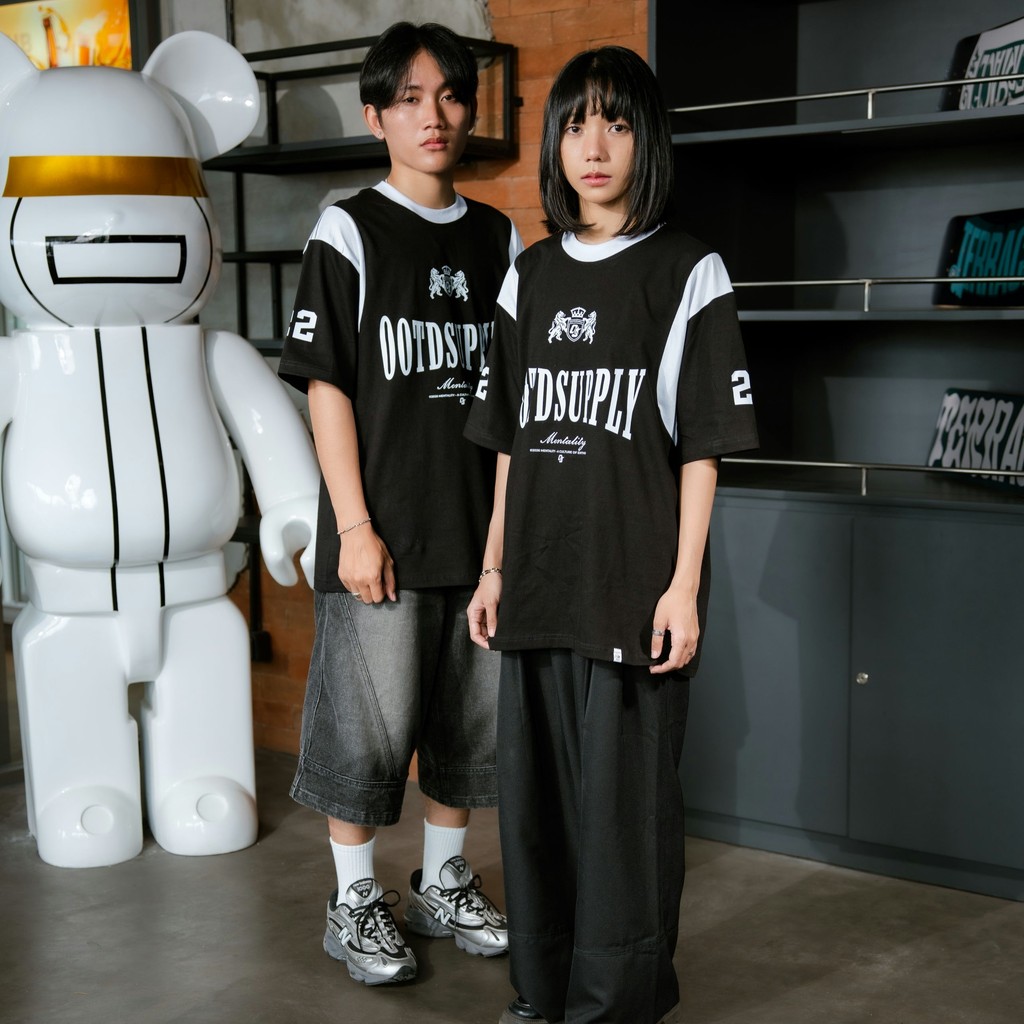 OOTDSUPPLY Oversized Side Line Mentality Black & White | Oversize Pria & Wanita OVZSL007