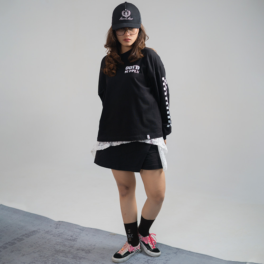OOTDSUPPLY Longsleeve Boxy 20s Bunny Black & White l Oversize T-Shirt Lengan Panjang l Kaos Panjang Boxyfit | OS-LS-BX-RIB011