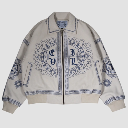 Image of EVILSPIRITI VARSITY JACKET - CHARLOTTE CREAM UNISEX