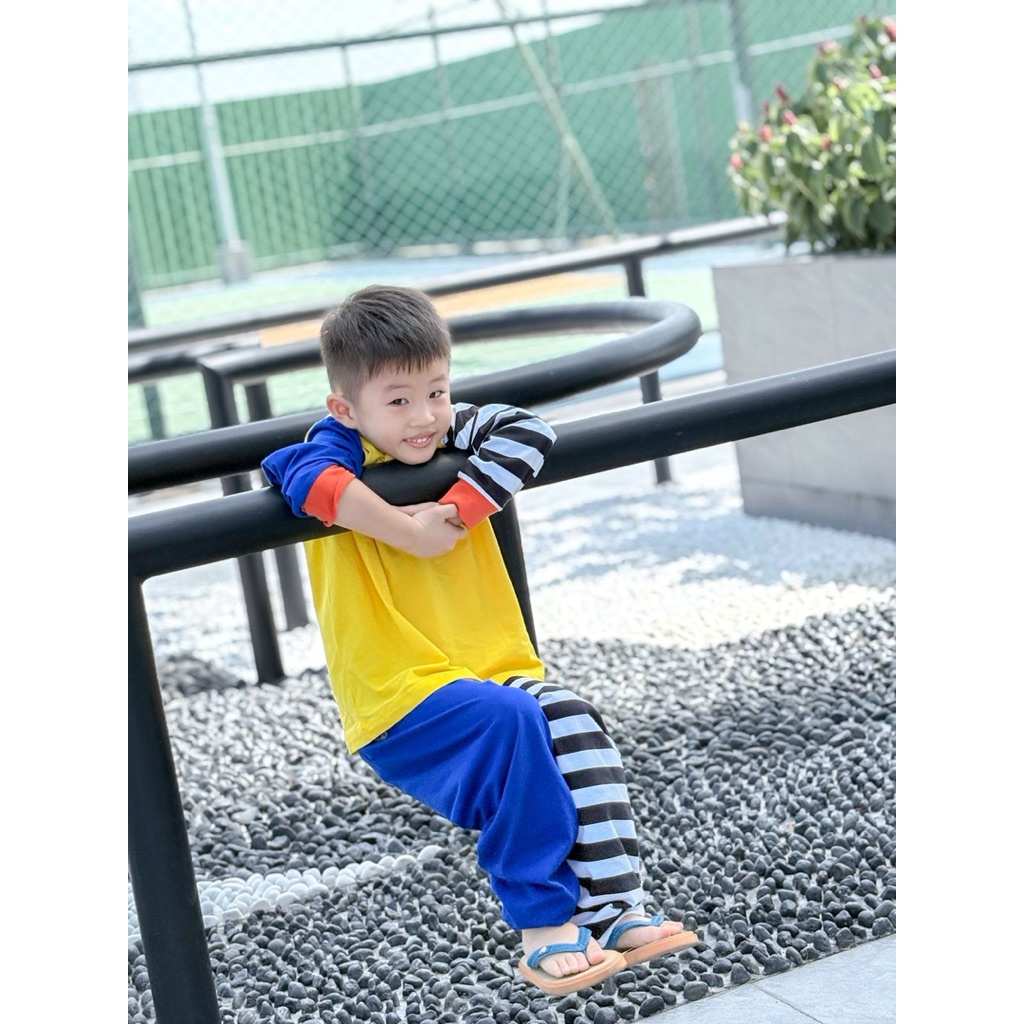 colorblock stripe pajamas - piyama anak garis-garis katun combed kaos