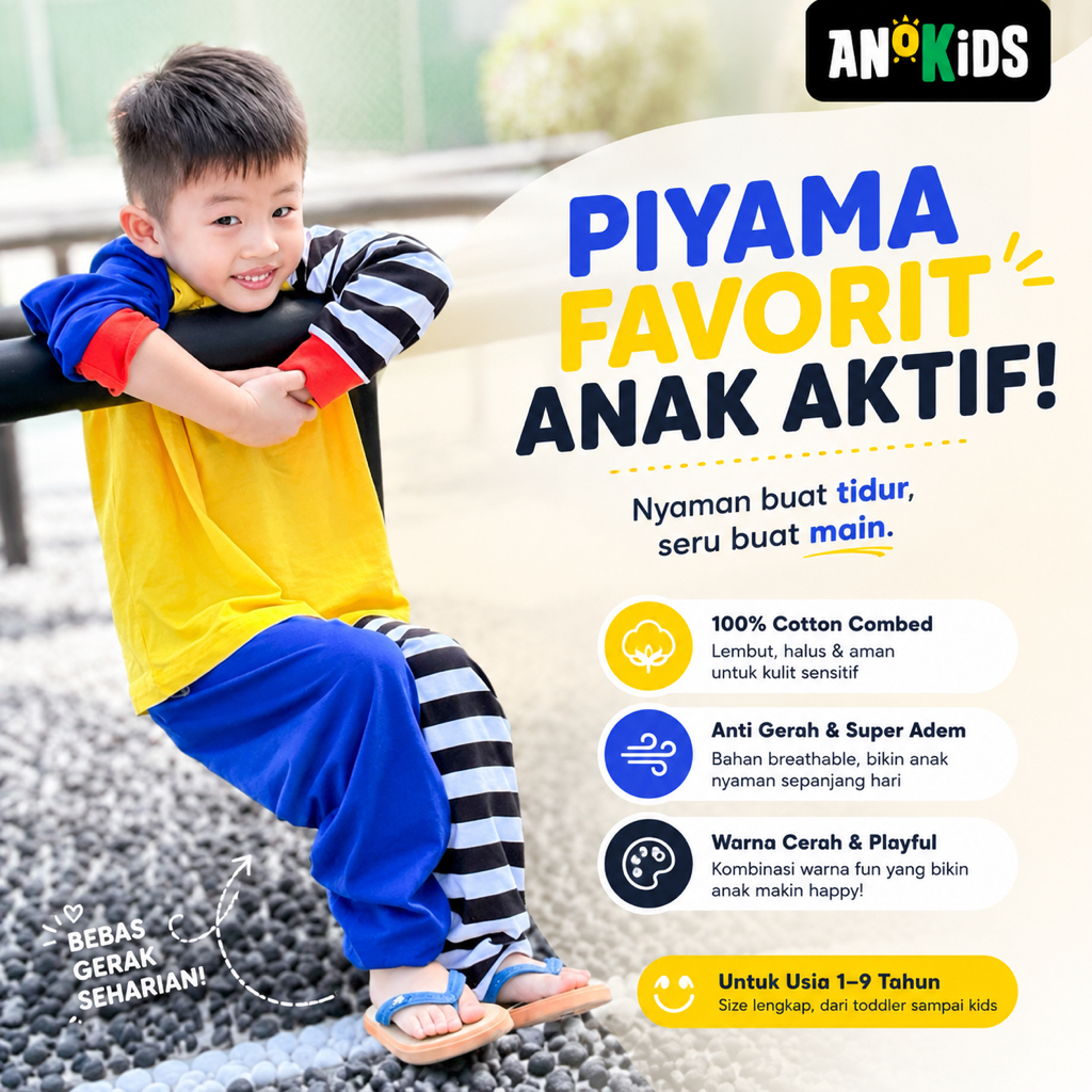 colorblock stripe pajamas - piyama anak garis-garis katun combed kaos