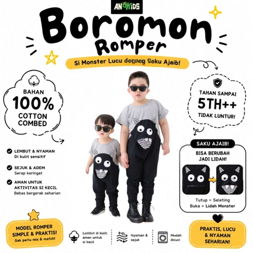 Anoba Boromon Romper - Jumpsuit Anak - Baju Main Anak - Full Cotton
