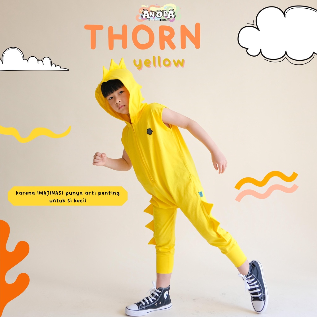 ROMPER DINO YELLOW - Baju Dino Anak. Baju Anak. Baju Kaos Anak. Jumpsuit Anak.