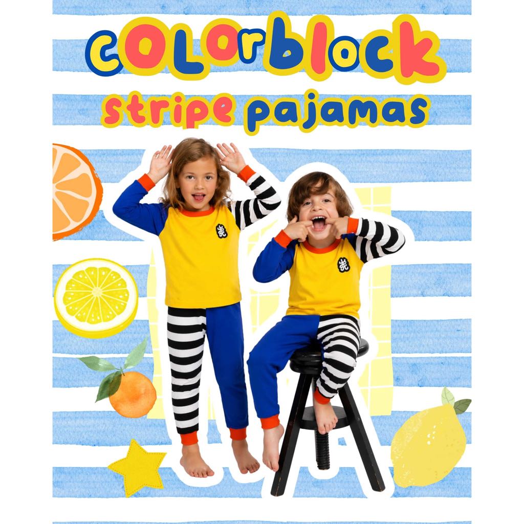 colorblock stripe pajamas - piyama anak garis-garis katun combed kaos