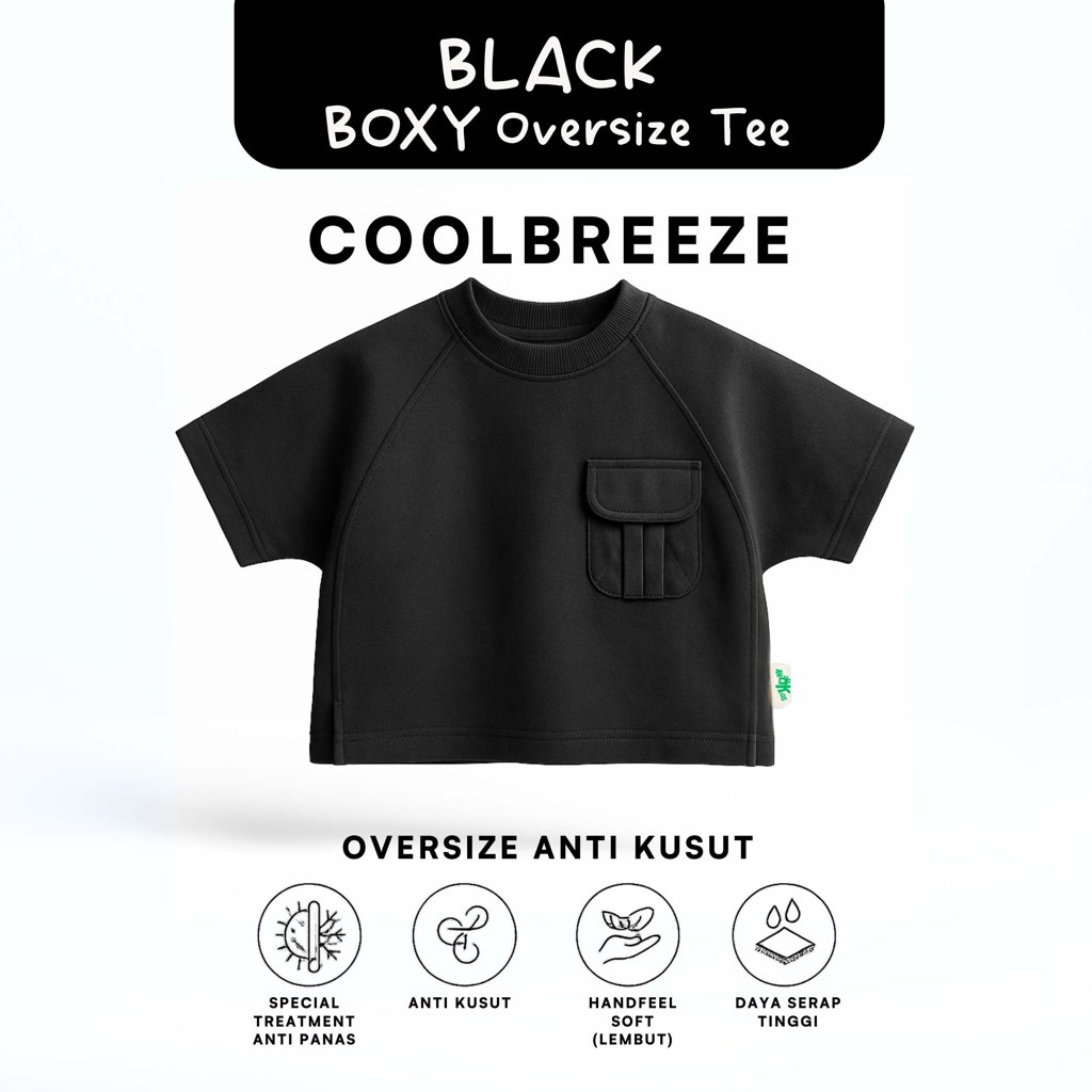 Coolbreeze CROP Boxy Tee Anti Kusut-Kaos Oversize Anak Laki-Laki / Unisex Bahan Premium Tebal Lembut Adem |