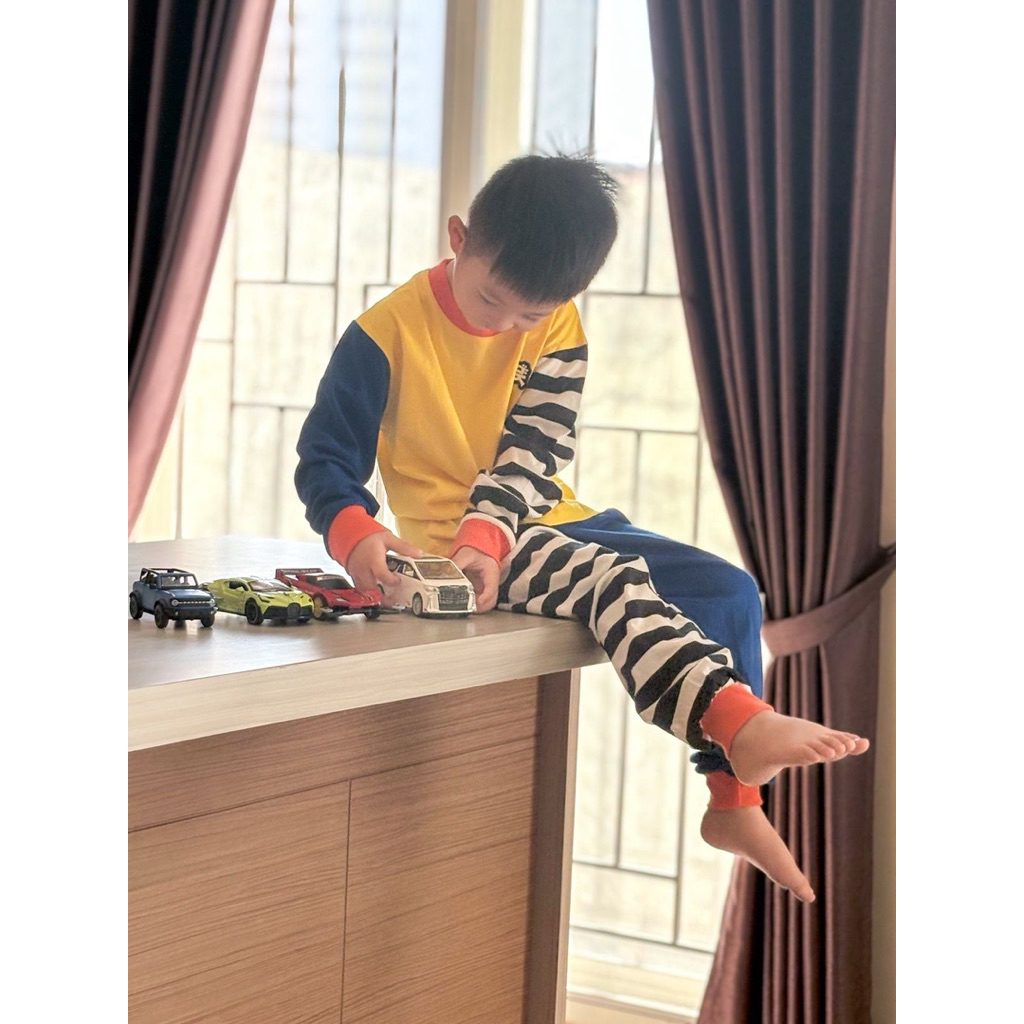 colorblock stripe pajamas - piyama anak garis-garis katun combed kaos