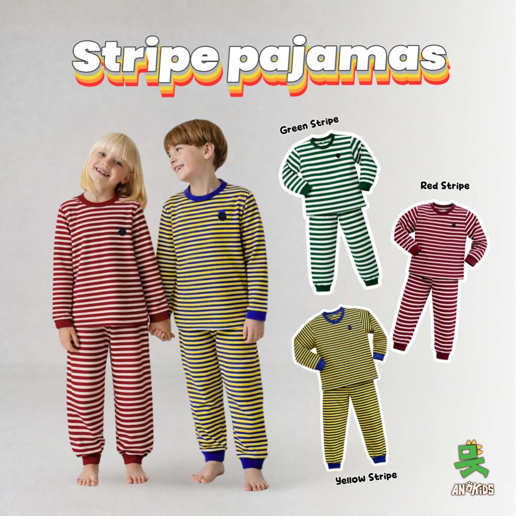 Piyama Anak Stripe Cotton Combed 1-12 Tahun - piyama garis - baju tidur anak