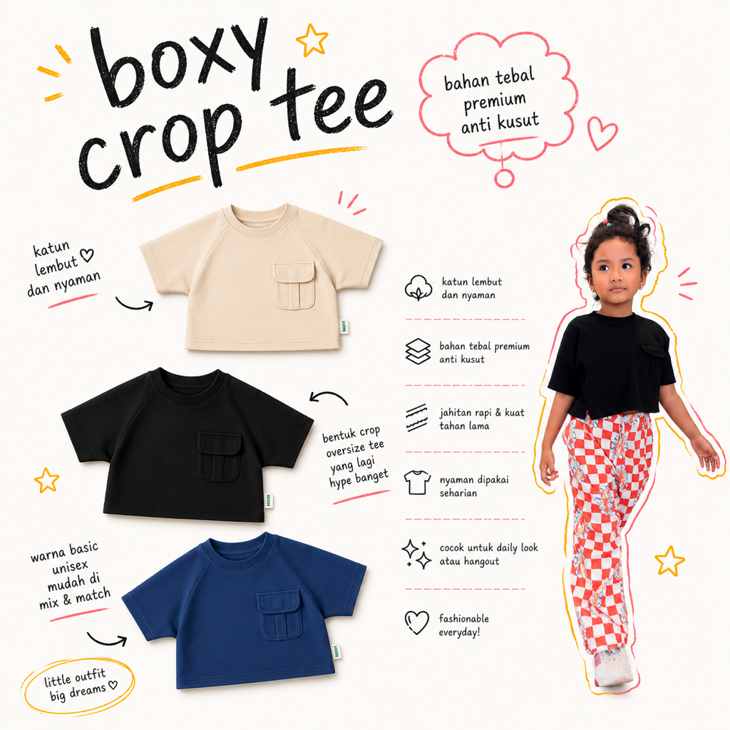 Coolbreeze CROP Boxy Tee Anti Kusut-Kaos Oversize Anak Laki-Laki / Unisex Bahan Premium Tebal Lembut Adem |