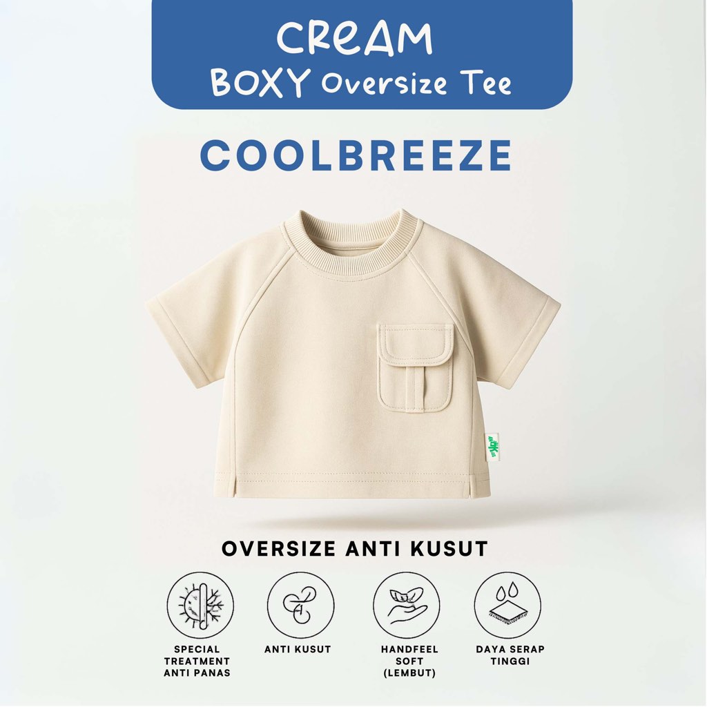 Coolbreeze CROP Boxy Tee Anti Kusut-Kaos Oversize Anak Laki-Laki / Unisex Bahan Premium Tebal Lembut Adem |