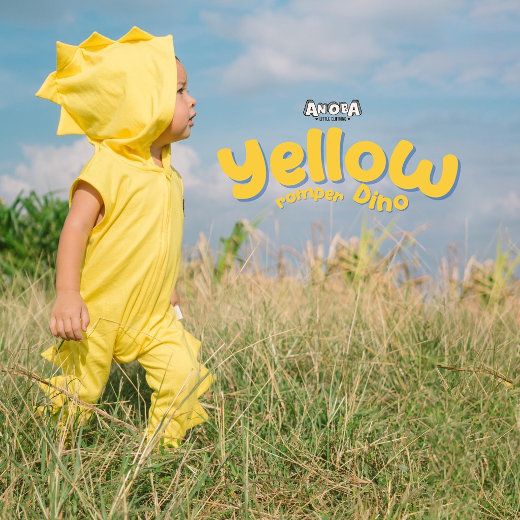 ROMPER DINO YELLOW - Baju Dino Anak. Baju Anak. Baju Kaos Anak. Jumpsuit Anak.
