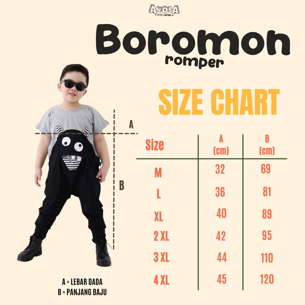 Anoba Boromon Romper - Jumpsuit Anak - Baju Main Anak - Full Cotton