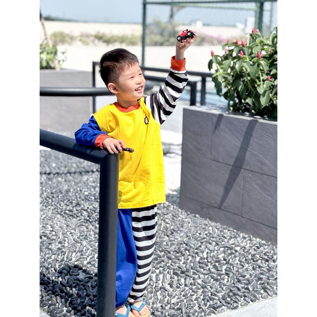 colorblock stripe pajamas - piyama anak garis-garis katun combed kaos