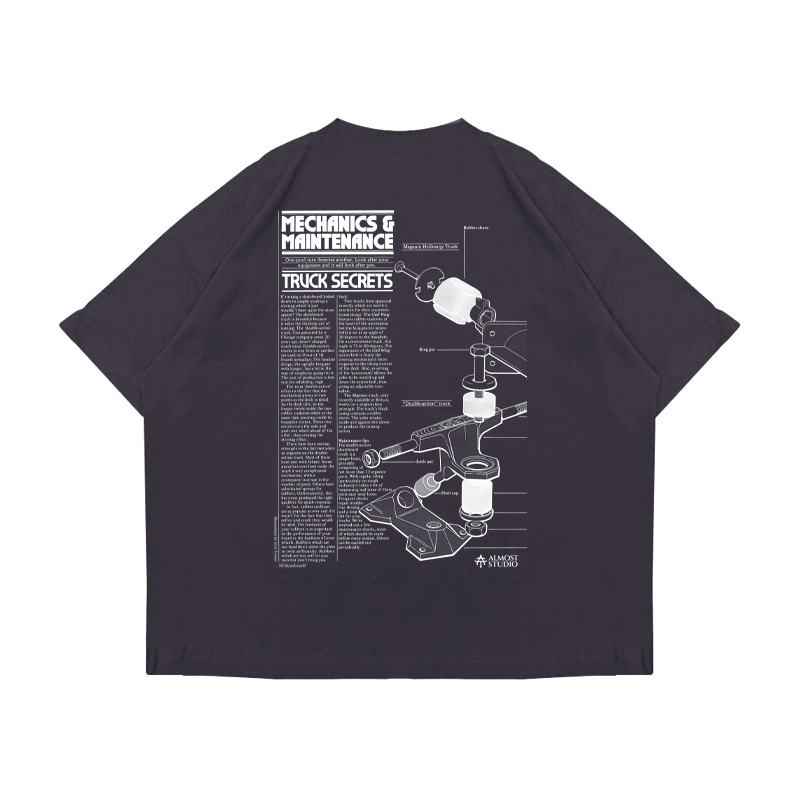 Almost Studio Mechanics T-Shirt Oversize Boxy Fit - Kaos Cotton Oversize Boxy 24s Black
